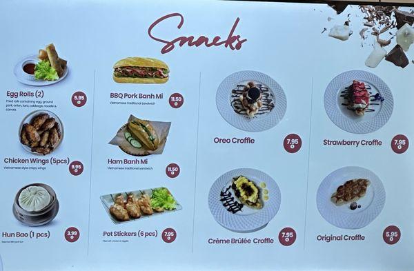Menu of snacks