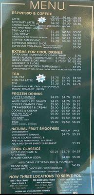 menu board (prices unlikely current)