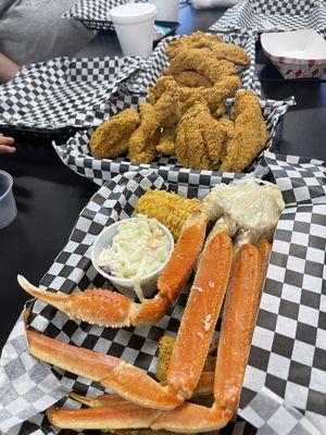 Crab legs and catfish