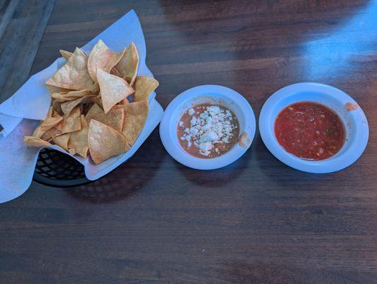 Chips and beans and salsa