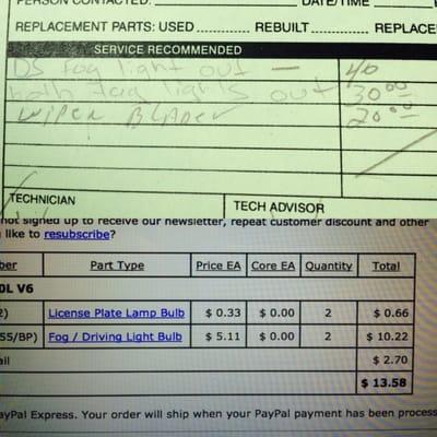 Their quote of $70 for 3 lightbulbs vs. actual price of$15 for 4 lightbulb shipped. You decide if the labor markup is worth it.