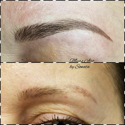This brow is done with device(not microblading). Last longer than microblading.