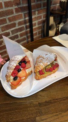 Mascarpone & berries croissant. Pistachio raspberry croissant.