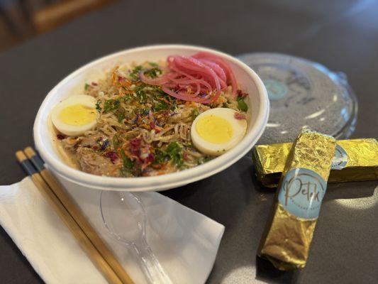 Ramen bowl and Millionaire Bar (should've grabbed twice as many)