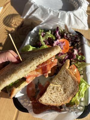 BLT with thick bacon and local bread, green salad with local greens.