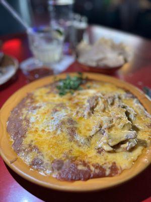 Chicken enchilada with extra beans