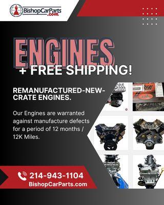 3% OFF on specific Engines and FREE Shipping! https://bishopcarparts.com/coupons-offers-and-promotions/