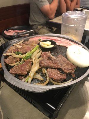 Jeju pork belly and marinated beef