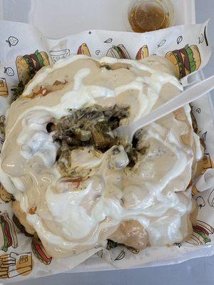 Loaded CHICKEN, STEAK, SHRIMP, & PEPPERS AND ONION BALED POTATO!!!