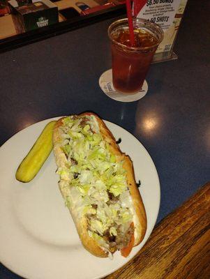 Steak and Cheese. The steak and cheese is made with real beef steak meat, not that BS you get at the store