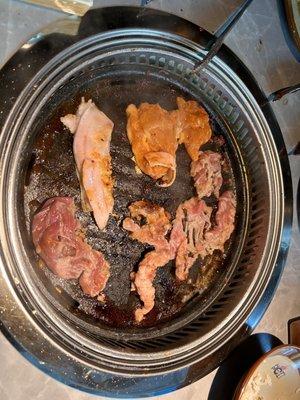 Pork, chicken, beef on the grill
