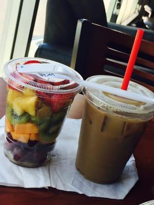Mac Nut flavored Ice coffee and fruit cup