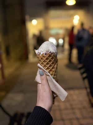 Cherry almond on a waffle cone
