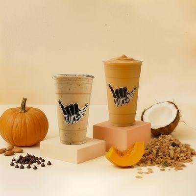 Fall Seasonal Smoothies. Pumpkin Crunch and Pumpkin Harvest Smoothies