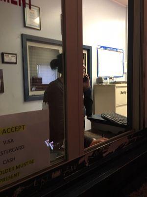 Ignores you and decides to make a call. Didn't bother saying "please wait" when I'm waiting for her to text and call.