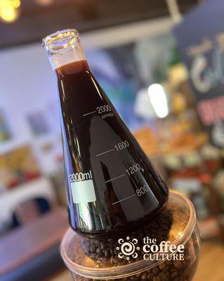 Our single-origin specialty coffee is roasted, then steeped in water for a 24-hour cold-brew process before being filtered.