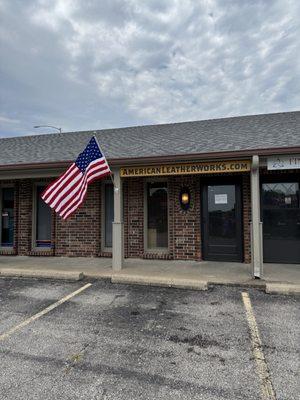 American Leatherworks View from Harbor Freight in Lansing. US Flag