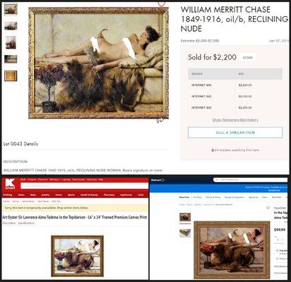 Reproduction of Laurence Alma-Tadema's painting "In the Tepidarium" with "Wm M. Chase" inscribed on it.