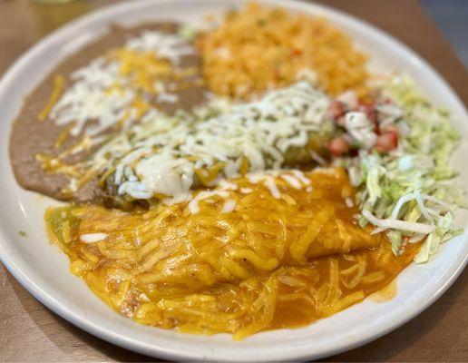 #10 combo. Cheese Enchilada, plus tomatillo and cheese covered tamale with rice & beans.
