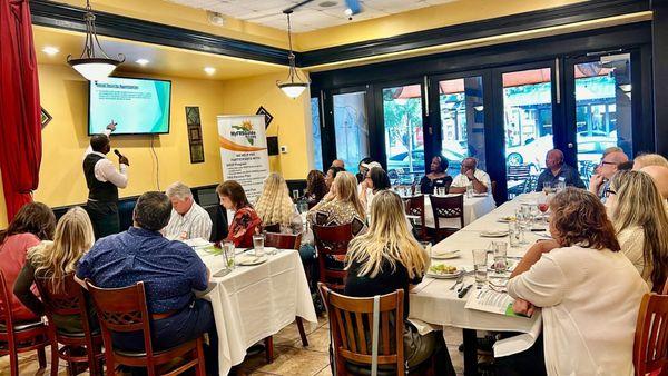 Our Winter Park dinner seminar on July 27, 2023 hosted by our company MyFRSGuide informing FRS participants of the changes happening in DROP