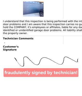 Forged signature by Don's technician