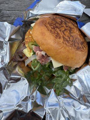 Cry'n Eggy with red onion and jalapeño