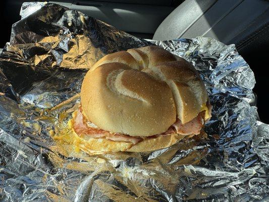 Ham, egg, cheese on a hard roll.