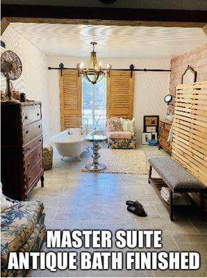 Master suite finished with the antique tub installed. Thank you Old Home Supply! xoxo