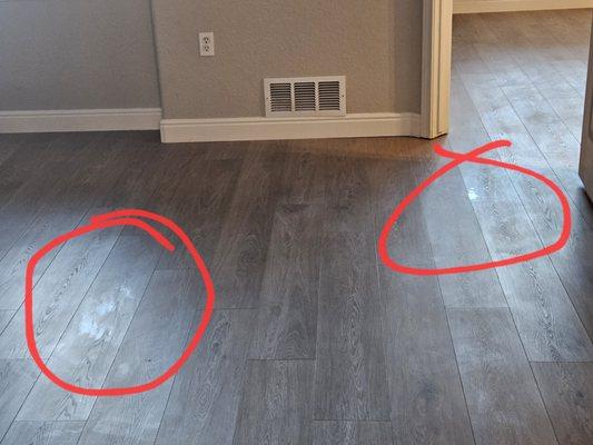 sticky, hard substance on new flooring that I can't remove