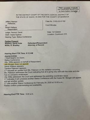 Court Record of Morgan Law firm not doing the most basic part of a good faith eftort to do the job they took money for.