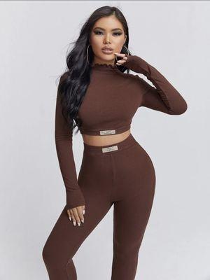 Brown two piece crop top & legging set