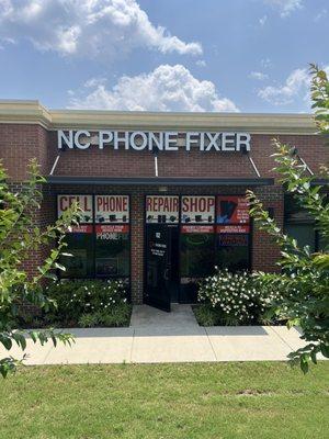 Front door and business name sign