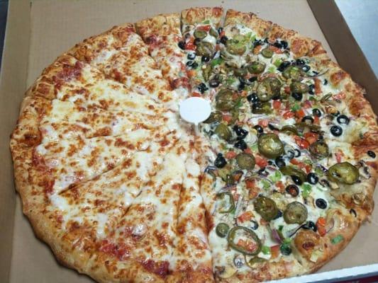 xtra large half veggie with jalapenos and half cheese