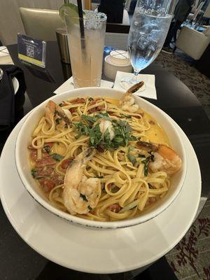 Seafood and chorizo pasta.