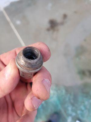 The stripped lug nut. Cause you know. You can't trust a mechanic to put a nut on correctly.