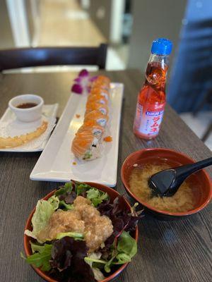 Miso Soup Gold Dragan Roll 1 Piece Shrimp Tempura