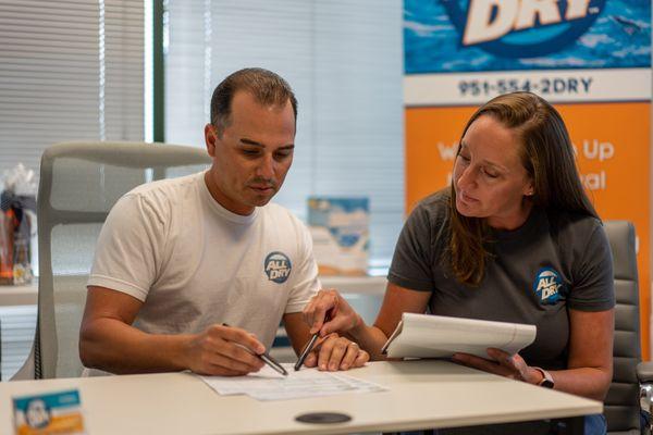 Owners Joe & Jen working at the office
All Dry Services:
Mold Remediation, Damage Restoration, Environmental Abatement