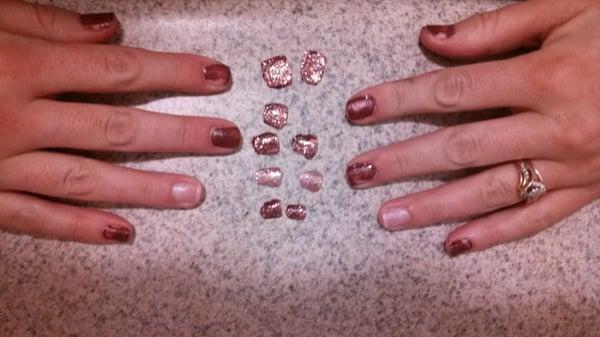 Photos of my nails after the polish slid off in one piece.