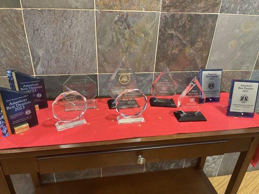 Many of awards that are displayed as you enter the office..