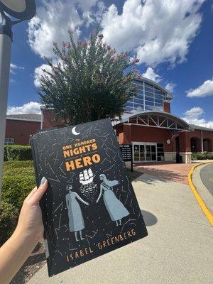 Outside and book I checked out!