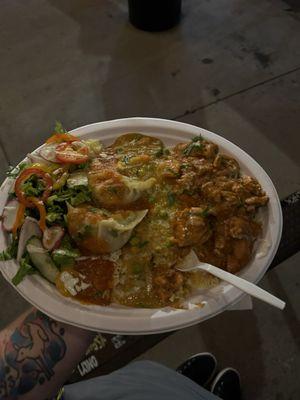 Combo platter with vegetarian dumplings