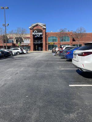 Parking lot in front of store