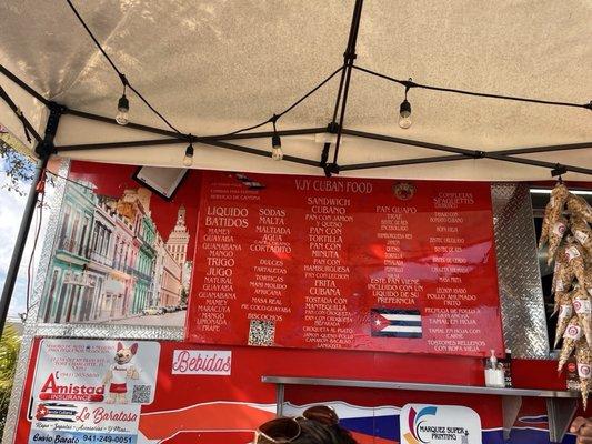 Menu on food trailer