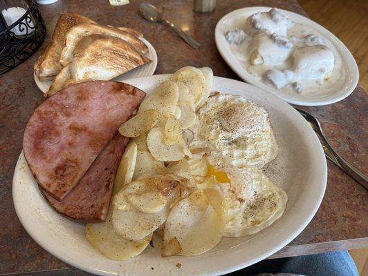 Flat top classic with a small side of biscuits and gravy