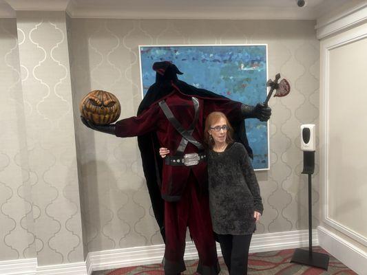 This is a photo of ME in the lobby of the Bristal in White Plains , NY during the Halloween season after my interview as a volunteer.