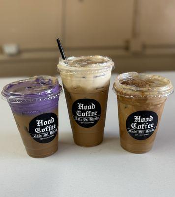 Ube coffee, Vietnamese coffee w/ pumpkin foam, cloud macchiato