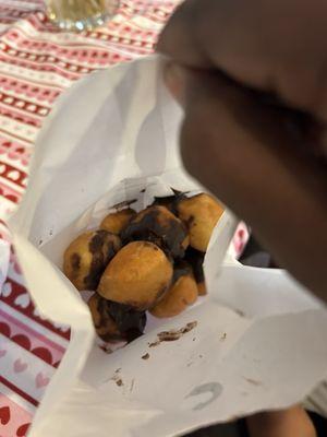 Chocolate covered donut holes-so good!