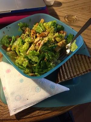 Create your own salad w/ romaine lettuce, croutons, Swiss cheese, bacon, & homemade balsamic dress.This was after stirring it up