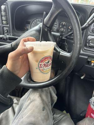 A large horchata for 6.50 but cups are small and filled ice so basically small drinks