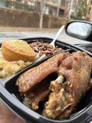 2 Smoked Fried Turkey Wangs (Ala Carte) Black Eye Peas Vg Mac n Cheese V